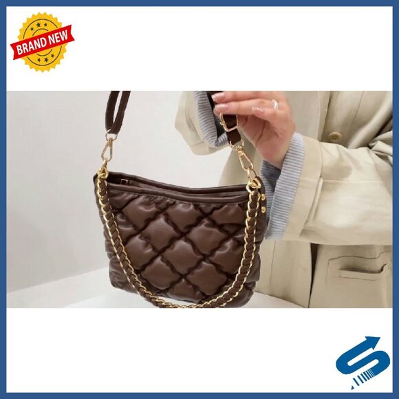 Quilted PU Leather Crossbody Shoulder Bag with Top Handle, 9.5x4.5x6.3 - Picture 8 of 8